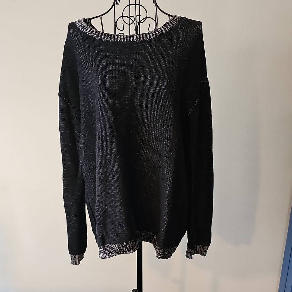BB Dakota Black Crewneck Sweater with Silver Trim